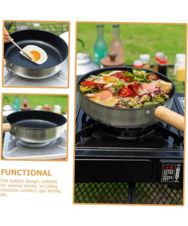 Yardenfun Camping Portable Pan Pans Stainless Steel Cookware Griddle Flat Skillet Non Stick Cooking Utensils Egg Pan Stainless Steel Pan Stainless Steel Pot Lightweight Wood - Buy Online on GoSupps.com