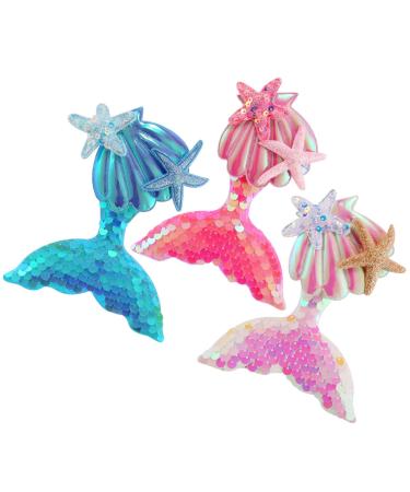 Hair Clips Princess Glitter Hair Claw Clips Girls Hairpin  Iridescent Elegant Sequins Clips with Shimmering Shells/Starfish  Shiny Mermaids Hair Clips Barrettes for Girls (3pcs) (pink)