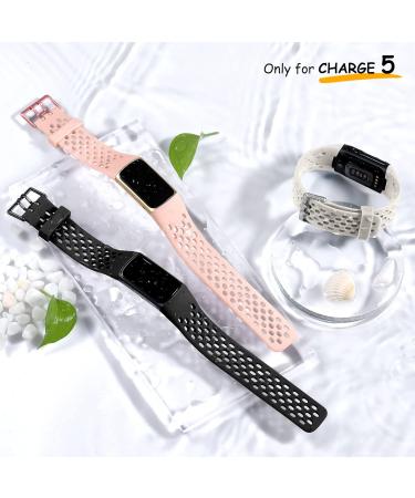 Maledan Fitbit Charge 5 Bands - 3 Pack Breathable Sport Bands for Men and Women, Waterproof Replacement Wristbands in Black, Pink Sand, and Lunar White - Buy Online on GoSupps.com