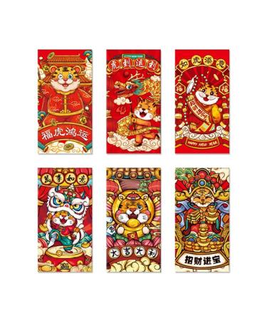 Kuuddker 6 Pcs Chinese New Year Red Envelopes 2022 Zodiac Year Bao Cartoon Lucky Money Packets for Spring Festival