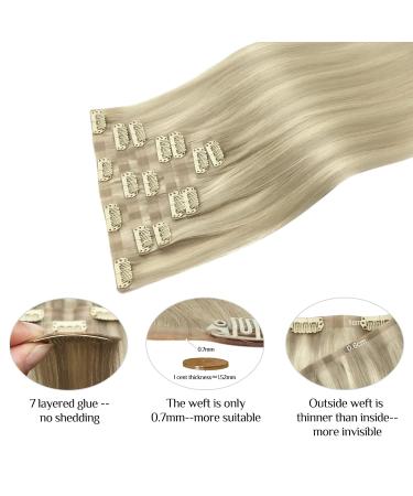 Doores Seamless Clip-In Extensions | Real Hair 18 Inch 7 Pieces Ash Blonde Highlights Platinum Blonde 45cm 110g - Buy Online on GoSupps.com