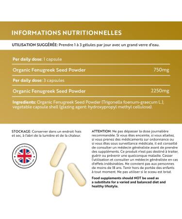 Fenugreek Bio 2250mg per dose of 3 Capsules Up to 8 Months Supply - 240 Fenugreek Vegan Capsule - 1-3 Capsules per Day Food Supplement Made in England - Nutravita - Buy Online on GoSupps.com