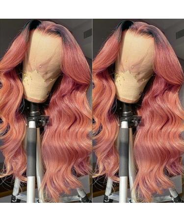 ANDRIA Pink Wig lace front wigs Long Wigs Loose Wave Glueless Lace Wig Colored Synthetic Heat Resistant Fiber Wig With Baby Hair Natural Wavy Body Wave Colorful Ombre Pink wig for Women 24 Inch Body Wave Wig Ombre Pink