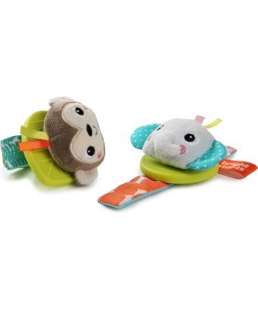 Bright Starts 12092 Rattle & Teething Bracelet - BPA-Free Monkey & Elephant for Babies | Wearable Wrist & Ankle Accessory - Buy Online on GoSupps.com