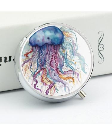 Round Pill Box | Watercolor Jellyfish Print | 3 Compartment Metal Pill Organizer | Portable & Decorative Travel Case | Style-8 - Buy Online on GoSupps.com