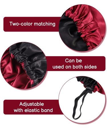 Fuyamp 2 Packs Satin Sleep Cap Adjustable Silky Sleep Bonnet for Women Long Curly Hair Double-Sided Waterproof Satin Hair Cap Extra Large Sleep Satin Bonnet for Women Girls Sleeping Black+Rose Red - Buy Online on GoSupps.com