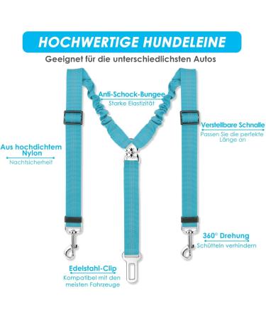 Slowton 2-in-1 Dog Car Seat Belt - Tangle-Free Durable & Adjustable Reflective Dog Safety Belt for Small Dogs - Azure Blue - Buy Online on GoSupps.com