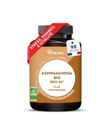 Ashwagandha BIO KSM-66 Brevet - 90 G lules Vegan - 5% Withanolides - Hautement dos 600 mg - R duction du Stress & Cortisol - Sommeil Bien- tre & nergie - Fabriqu en France - Vitavea