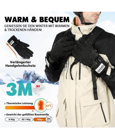 Hikenture Men's Winter Gloves | Waterproof Windproof Touchscreen Ski Gloves | 3M Thinsulate | Perfect for Skiing Cycling & Running - Size M Black - Buy Online on GoSupps.com