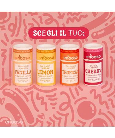  ENOOSO Cherry Lip Scrub - 10ml Moisturizing Exfoliating Balm with Cherry - Vitamin E for Dry and Chapped Skin - Organic Repairing Lip Balm - Natural Plastic-Free Vegan - Buy Online on GoSupps.com