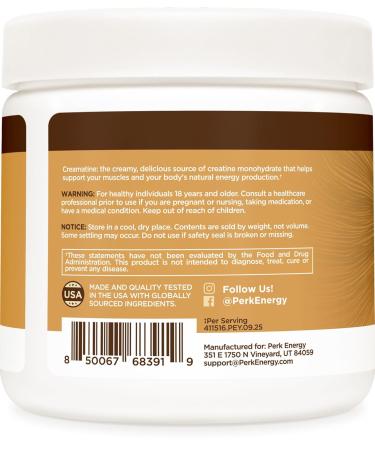 Perk Creamatine (French Vanilla) 30 Servings - Flavored Creatine Monohydrate 5g of Creatine per Serving Naturally Sweetened Zero Sugar Gluten-Free Soy-Free - Buy Online on GoSupps.com
