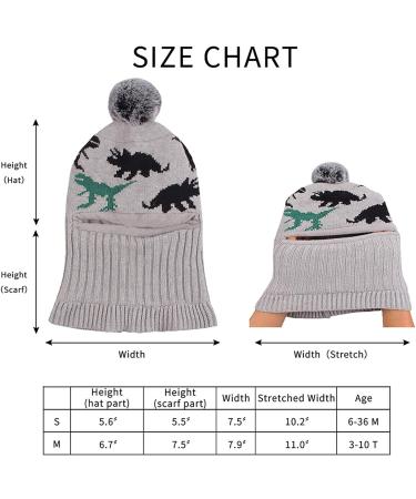 XIAOHAWANG Winter Baby Hood Hat with Earflaps, Fleece Lining, and Scarf - Gray Dinosaur Design | For Toddler Boys and Girls 6-24 Months - Buy Online on GoSupps.com