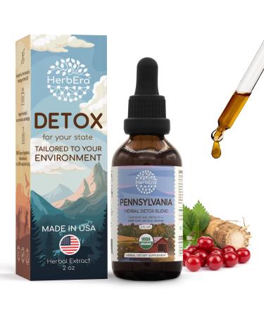 HerbEra Pennsylvania Herbal Detox Blend - USDA Organic Extract Made in USA | Immune & Liver Support Liquid Drops | Dandelion Root Milk Thistle Noni Sarsaparilla Schisandra | 2 fl oz