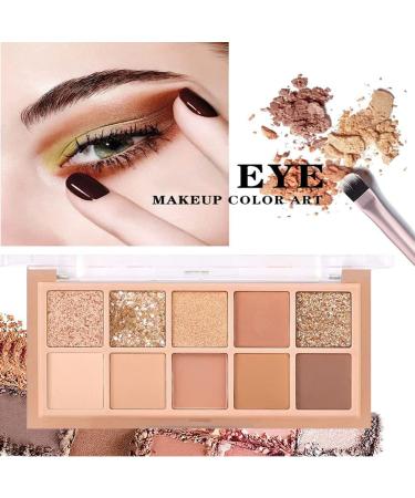 10 Colors Matte Nude Shimmer Eye Makeup Palette with Double Head Brush - High Pigmented, Long Lasting and Blendable Neutral Eye Palette - Buy Online on GoSupps.com