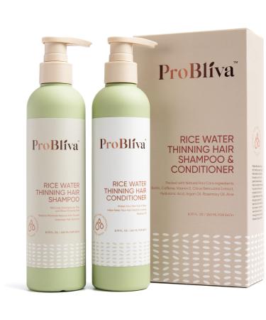 ProBliva Shampoo and Conditioner Set for Thinning Hair Rice Water Shampoo and Conditioner Daily Routine Shampoo and Conditioner For Women Hair Loss Packed with Biotin Caffeine Reticulata Extract Vitamin E Hyaluronic Acid Rosemary Oil Hair Growth Shampoo a