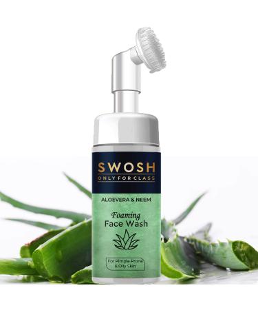 SWOSH Aloe Vera & Neem Foaming Face Wash for Pimple Prone & Oily Skin- No Parabens Sulphate Silicones & Color (with Built-in Face Brush) 100 ml/ 3.38 fl oz