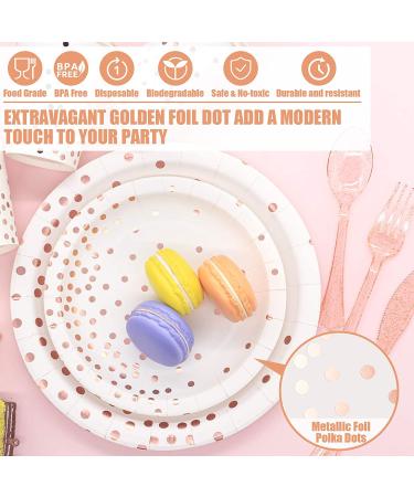 350 PCS White Rose Gold Party Supplies - Disposable Dinnerware Set for Birthday, Baby Shower, Wedding Party - Paper Plates, Napkins, Cups, Cutlery - Buy Online on GoSupps.com