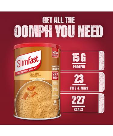SlimFast Balanced Meal Shake Caramel Flavour - 16 Servings, 584g - High Fibre, Vitamins & Minerals - Meal Replacement for Balanced Diet Plan - Buy Online on GoSupps.com
