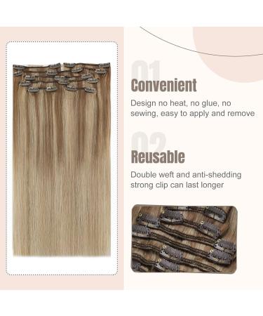 Buy FSHINE Clip-In Real Hair Extensions - Light Blonde to Ash Blonde 35cm 120g 7 Pieces - Premium Remy Hair Smooth Finish - Buy Online on GoSupps.com