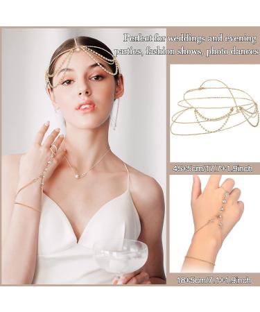 Kenning 10 Pcs Gold Boho Festival Jewelry Set - Hand Chain, Headpiece, Finger Ring, Bracelet, Headband for Women - Buy Online on GoSupps.com