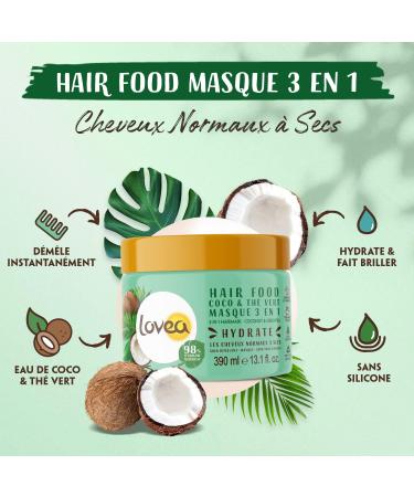  Lovea LOVEA - Hair Food - 3-in-1 Mask - Coconut Oil & Green Tea - Hydrates Softens & Detangles - Normal to Dry Hair - 98% Natural Origin - Silicone-Free - Vegan - Made in France - 390 ml - Buy Online on GoSupps.com
