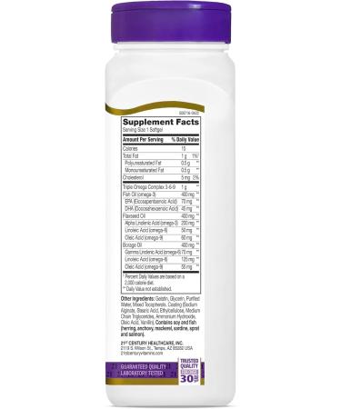 21st Century Vitamins Enteric Coated Triple Omega Complex 3-6-9 Reflux Free 90 Softgels MTC22874X5 - Buy Online on GoSupps.com