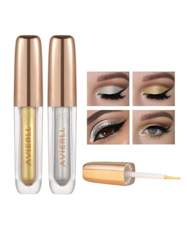 AVIERLL 2color Glitter Eyeliner Silver&Gold Eyeliner Stick Liquid Eyeshadow Waterproof Non-Smudge Quick Dry 0.11 Fl.Oz(SILVERY+GOLDE) 01_Silver+02_Gold