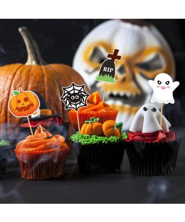 Halloween Cupcake Topper Picks 28 Pcs Pumpkins Ghosts Spiders Bats Cat Skeletons Food Toothpicks Decor for Halloween Birthday Party - Buy Online on GoSupps.com