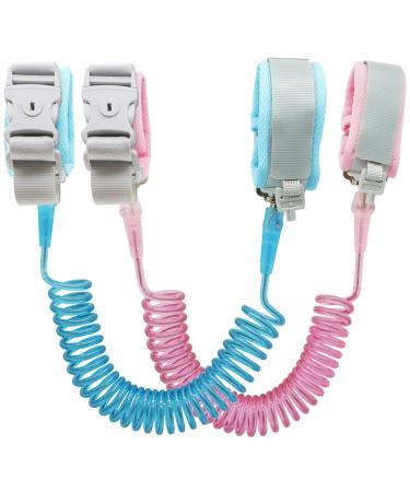 Anti Lost Wrist Link (8.2ft), Socub Toddler Leash Wrist for Kids Child Safety with Key Lock, 2 Pack, Pink and Blue 8.2 Foot (Pack of 2)