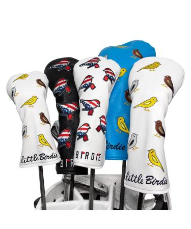 1 PCS Golf Wood Head Covers Driver Cover Hybrid Head Covers Embroidery Birdie Bird Design Golf Club Headcovers Leather Hand-Made Wood Head Cover for All Golf Wood Clubs White USA Flag Driver Cover