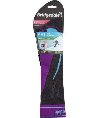 Bridgedale Women's Midweight Ski Socks - Merino Endurance | Graphite/Purple | Size Large - Buy Online on GoSupps.com