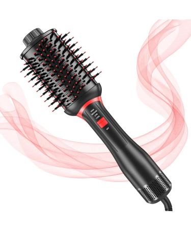 Bizcasa Warm air brush 1200W 5 in 1 one-step F hnsbr ste Rundbr st hn hot air brush 4 temperatures & 2 wind strengths ions hair dryer hair dryer hair drying brush for all hair types (red)