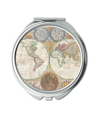 Pocket Mirror Compact Mirror Round Compact Mirror Double-sided map-of-the-world Wallet mirror for Men/Women MT 053