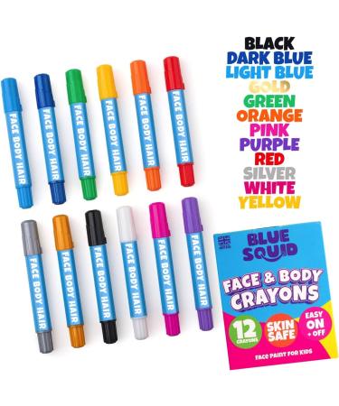 Blue Squid 12 Color Twistable Face Paint Marker Sticks Kit - Water Based Crayons for Kids & Adults | Halloween Belly Painting, Pregnancy Makeup | Body Paints Set - Buy Online on GoSupps.com