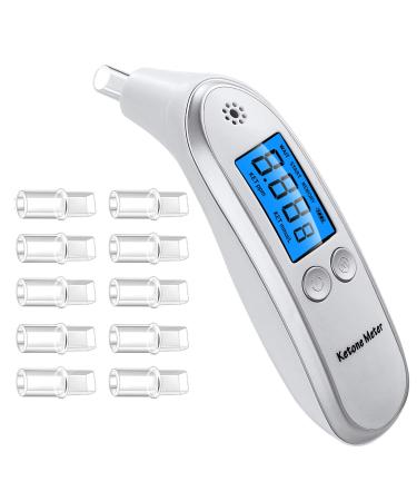 Breath Ketosis Meter Digital Breath Ketone Analyzer Portable Ketosis Breath Tester with 10 Replaceable Mouthpieces White