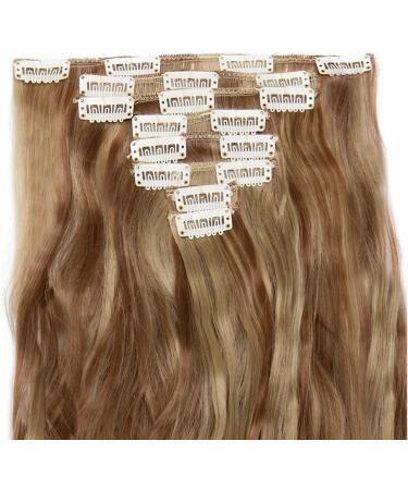 SILK-CO Long Curly Wavy Clip in Hair Extensions - 24 Synthetic Heat Resistant, 8 Pcs Full Head, 18 Clips, Light Brown&Blond - Buy Online on GoSupps.com