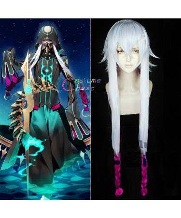 Wig for Fate Grand Order Asclepius Silver Rose Red Braid Long 105Cm Halloween Synthetic Hair Heat Resistant Cosplay + Free Wig Cap