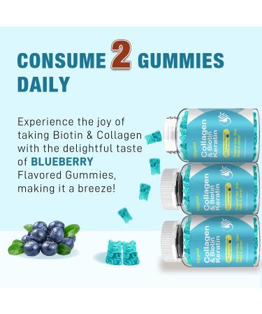 Biotin Gummies with Collagen, Keratin, Hyaluronic Acid, Vitamin for Skin, Hair Growth, Nails, Women Men Adults Kids - 60 Blueberry Flavored Gummies 60 Count (Pack of 1) - Buy Online on GoSupps.com