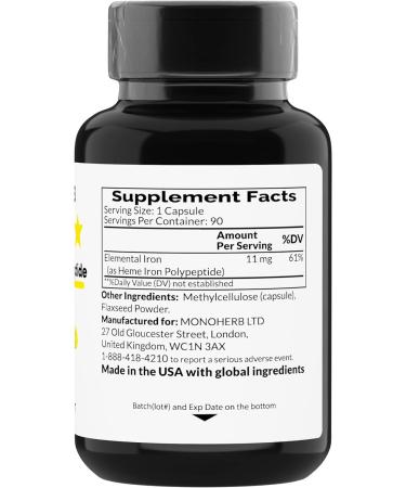 Heme Iron Polypeptide 11mg - 90 Vegetarian Capsules | Made in USA | Iron Supplement Complex - Buy Online on GoSupps.com