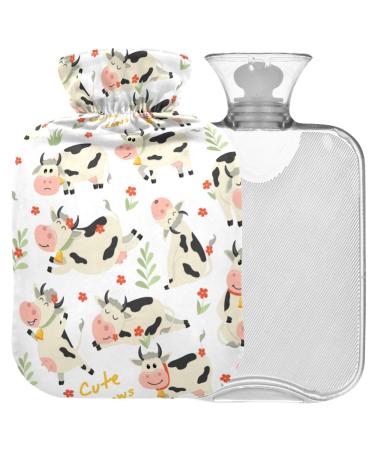 NAANLE hot water bottle with a cute cow cover for heat and cold therapy warm water bottle 1 l warming bag for bed hand foot warmer for pain relief 1L