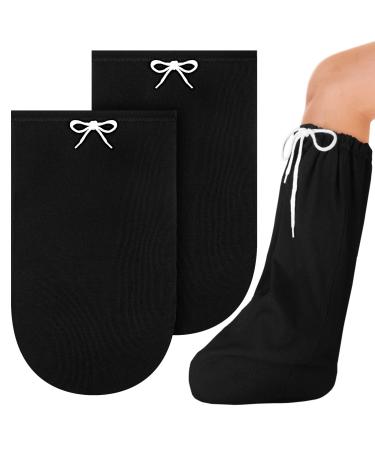 2 Pcs Leg Cast Cover Below The Knee Cast Sock Protective and Washable Cast Sleeve with Adjustable Drawstring Cast Protector for Men Women Adult Foot Leg Ankle Proof (Black 21.26 x 11.02 in) Black 21.26 x 11.02In