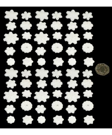 60 x edible 3D snowflakes snow flakes icing toppers cake cupcakes decorations (Silver Sparkle)