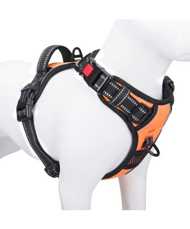 PHOEPET No Pull Dog Harness Reflective Adjustable Vest with a Training Handle, Name ID Pocket, 2 Metal Leash Hooks, 3 Snap Buckles Easy to Put on & Take Off Medium Orange