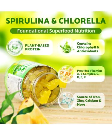 Organic Spirulina Chlorella Gummies Super Greens Blend with Protein Chlorophyll Vitamin C D3 B12 Zinc Supports Daily Energy Immune System & Antioxidant Intake Pineapple Flavor 60 Count 60 Count (Pack of 1) - Buy Online on GoSupps.com