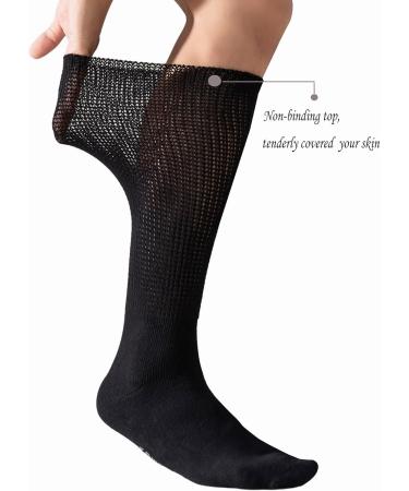 Yomandamor Men's Over the Calf Diabetic Socks - Non-Binding Big & Tall - Size 13-15 | 3 Pairs Extra Tall Black - Buy Online on GoSupps.com