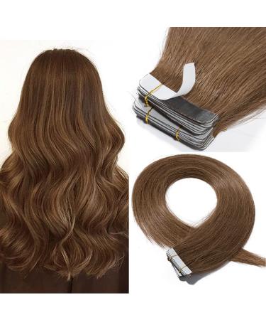 SEGO TAPE in Extensions real hair 20 Tressen hair extension adhesive hair part remy hair with 10pcs free tapes -50g light brown#6-1 24 "(61cm) -50g