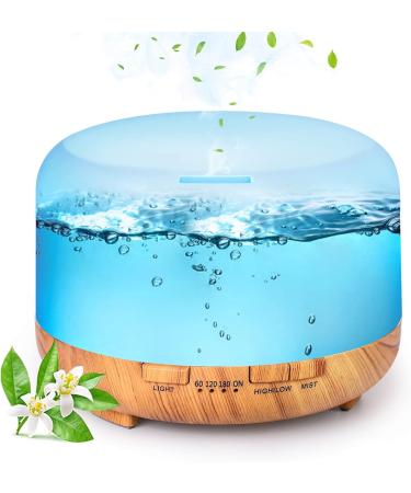 LONID 500ml Wood Grain Essential Oil Diffuser for Large Rooms - Aromatherapy Diffuser with Cool Mist - Yellow Wood Grain (Includes Oil) - Buy Online on GoSupps.com