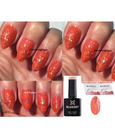 Bluesky Gel Nail Polish Naked By The Fire Blz53 Red Glitter Long Lasting Chip Resistant 10 ml (Requires Curing Under UV LED Lamp)