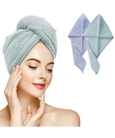 Hair Turban Drying Hair Towel Wrap Microfiber Turban Towel with Button Quick Drying Super Absorbent Hair Drying Towel 2 Pack