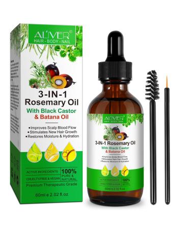 3 en 1 Huile de Romarin pour Cheveux 100% naturelle stimule la pousse traitement de perte de cheveu 60 ml 1# Oil 60ml